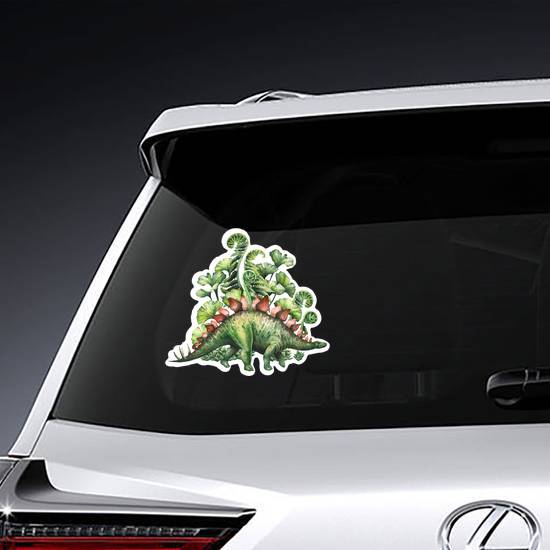 Watercolor Stegosaurus With Green Floral Decoration Sticker