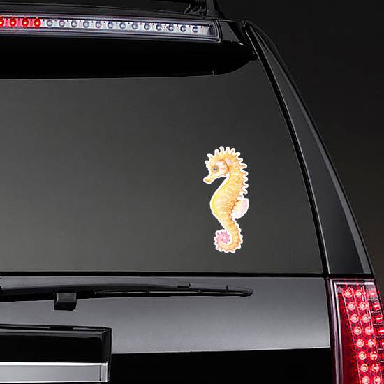 Watercolor Yellow Seahorse Sticker example