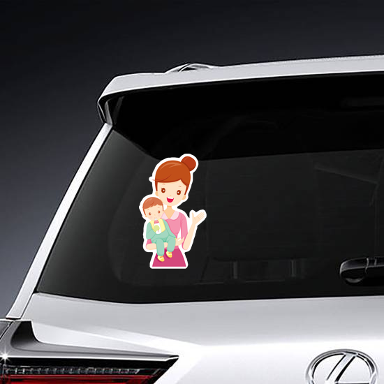 Waving Mother and Baby Sticker