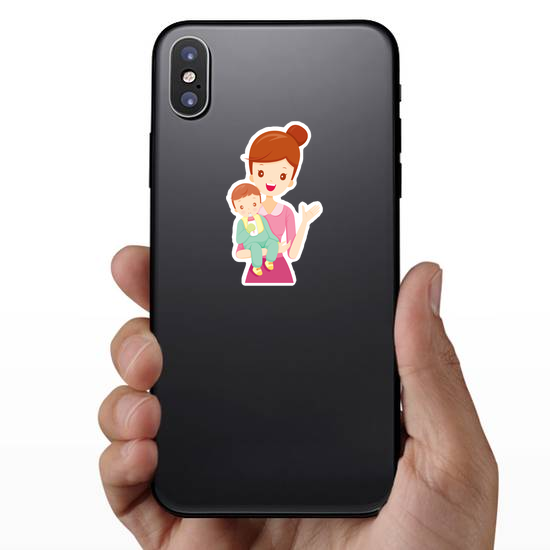 Waving Mother and Baby Sticker