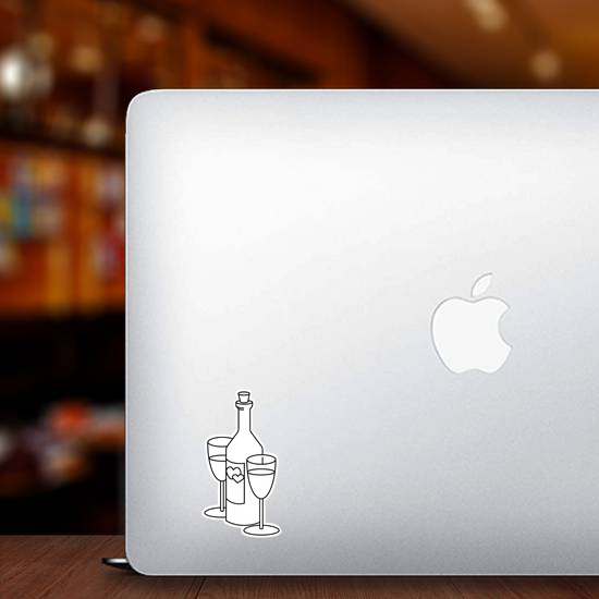 Wine Bottle With Glasses Sticker