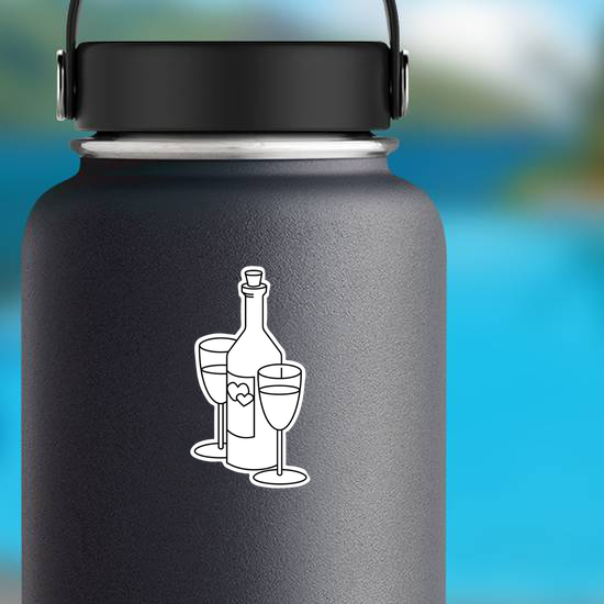 Wine Bottle With Glasses Sticker
