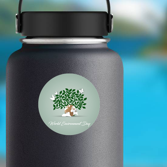 World Environment Day With Tree Earth And Animals Sticker