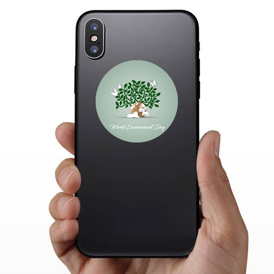 World Environment Day With Tree Earth And Animals Sticker