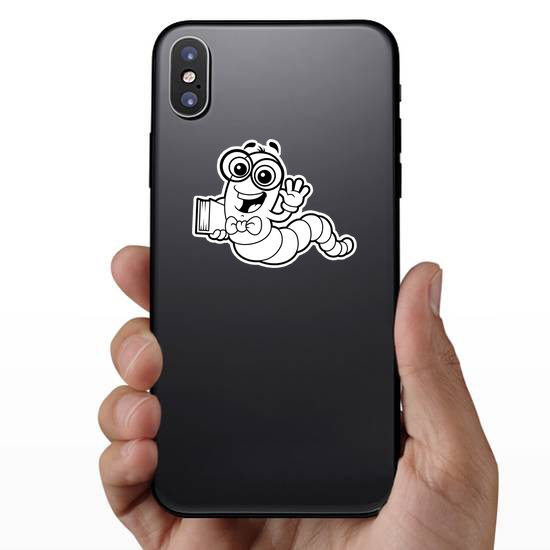Worm With Book Line Art Sticker