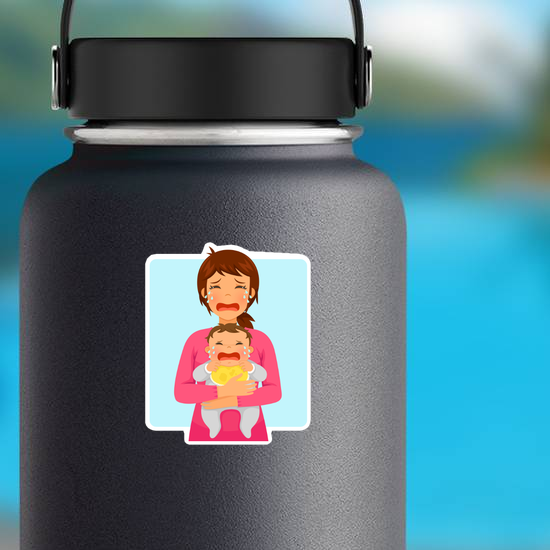 Young Mother and Baby Crying Sticker