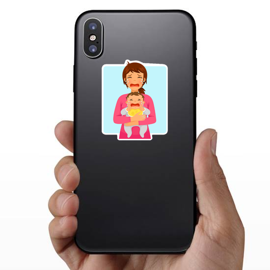 Young Mother and Baby Crying Sticker