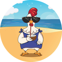 Funny Bird Chicken On The Beach With Cocktail Sticker