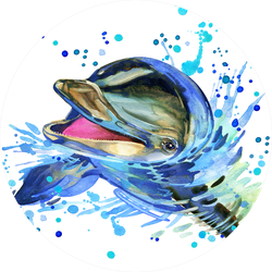 Funny Dolphin. Watercolor Illustration Sticker
