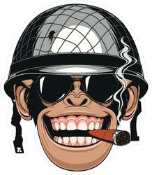 Funny Monkey Soldier Smoking A Cigar Sticker