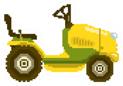 Garden Tractor In 8 Bit Game Style Pixel Yellow Sticker