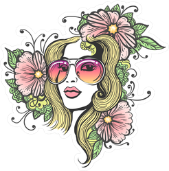Girl In Glasses And Flowers Hippie Sticker