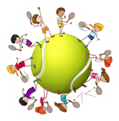 Girls And Boys Playing Tennis Illustration Sticker
