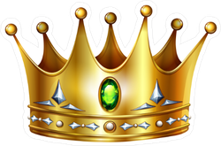 Golden Crown With Green Gemstone And Diamonds Sticker