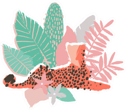 Graphic Lying Cheetah Surrounded By Exotic Plants Sticker