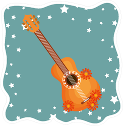 Guitar With Flowers and Stars Hippie Culture Sticker