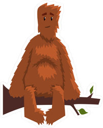 Hairy Cartoon Bigfoot Sitting On Branch Sticker