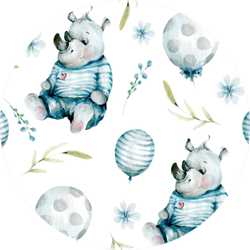 Hand Drawing Watercolor Pattern With Cute Rhino Sticker