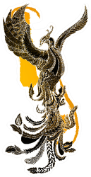 Hand Drawn Beautiful Pheonix On Yellow Sticker
