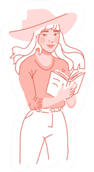 Hand Drawn Girl Read Book Flat Pop Art Style Sticker