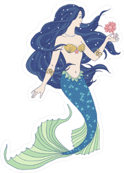 Hand Drawn Mermaid Holding A Flower Sticker
