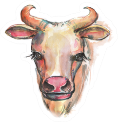 Hand Drawn Watercolor Cow Sticker