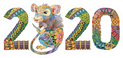 Hand Drawn Zentangle Rat Number 2020 Sticker