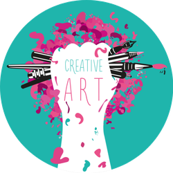 Hand Is Holding Arts Tools Creative On Blue Sticker