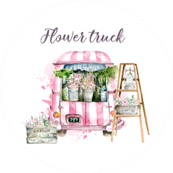 Hand Painted Watercolor Florist Flower Truck Sticker