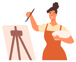 Happy Artistic Female In Apron Professional Painter Sticker