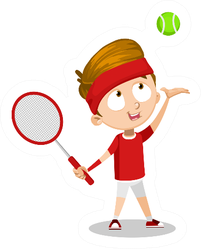 Happy Cartoon Child Throwing Green Tennis Ball Sticker