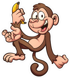 Happy Cartoon Monkey Holding A Banana Sticker