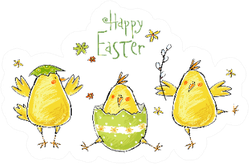 Happy Easter Greeting Card With Cute Chickens Easter Sticker