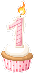 Happy First Birthday Cupcake Sticker