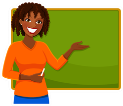Happy Teacher Standing Next To A Blackboard Sticker