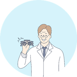 Health, Care, Medicine, Optometrist Illustration On Blue Sticker