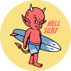 Hell Surf Devil Baby With Surfboard Color Yellow Sticker