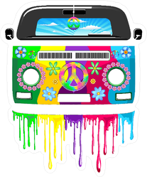 Hippie Van Dripping Rainbow Paint Sticker