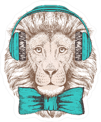 Hipster Lion with Headphones Sticker