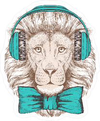 Hipster Lion with Headphones Sticker