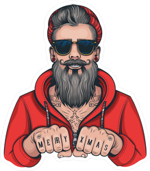 Hipster Tattoo Santa Sticker