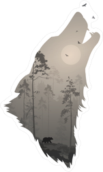 Howling Wolf and Birds Sticker