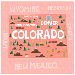 Illustrated Map Of Colorado In Pink Sticker