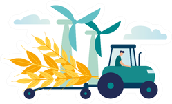 Illustration, A Process Of Harvesting Crops On A Tractor Sticker