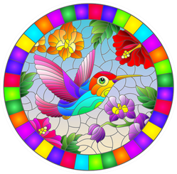 Illustration In Stained Glass Style Hummingbird Sticker