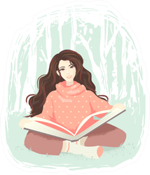 Illustration Of A Girl Reading A Big Book In The Woods Sticker