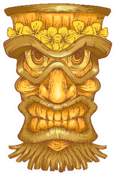 Illustration Of A Golden Wooden Statue With Tiki Carvings Sticker