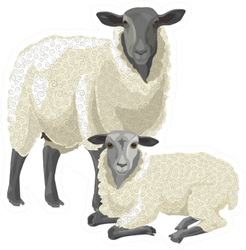 Illustration Of A Sheep With A Lamb Sticker
