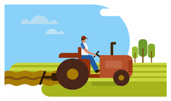 Illustration Of A Tractor In The Agricultural Field Sticker