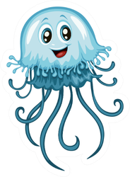 Illustration Of Blue Happy Jellyfish Sticker